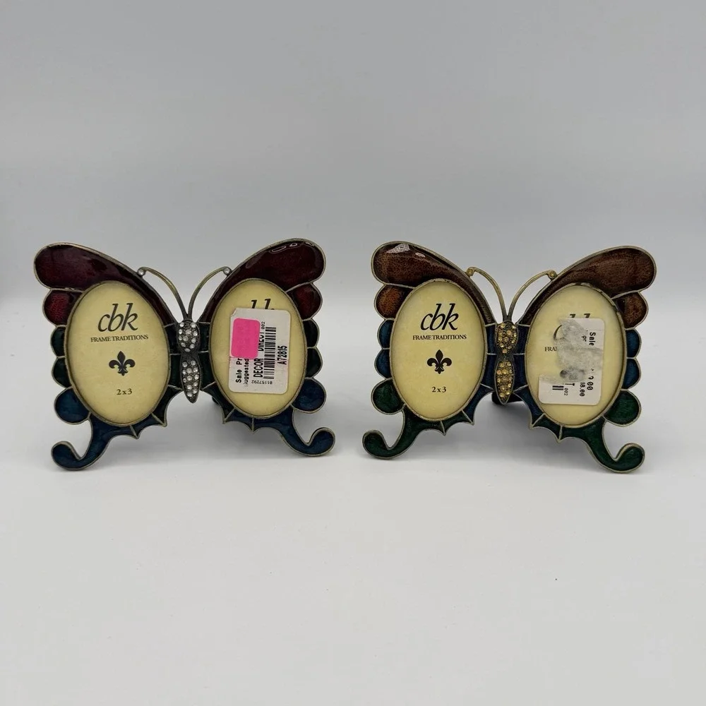 Enamel Butterfly With Rhinestones Beads Picture Frame 2 Photos In Wings Ornate 2